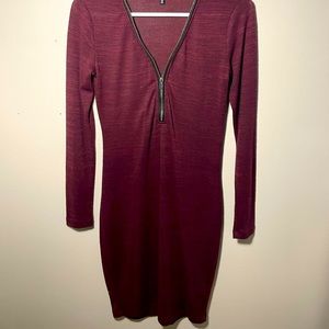 Used dynamite burgundy midi dress with black leather detail